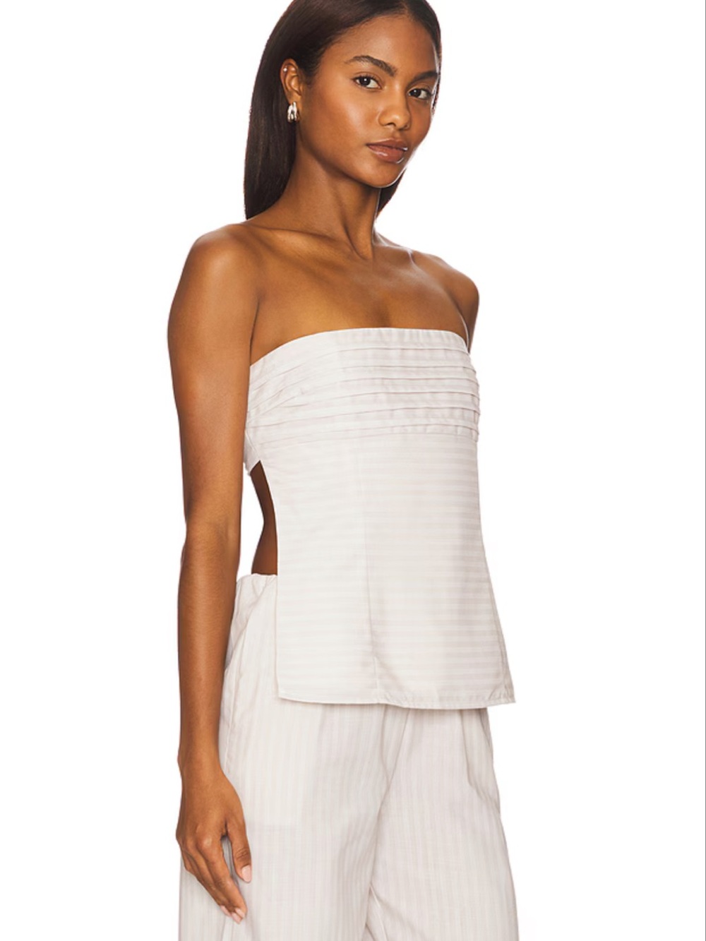 SEVEN WONDERS Nicolette Strapless Top in Stone & White - Size Small